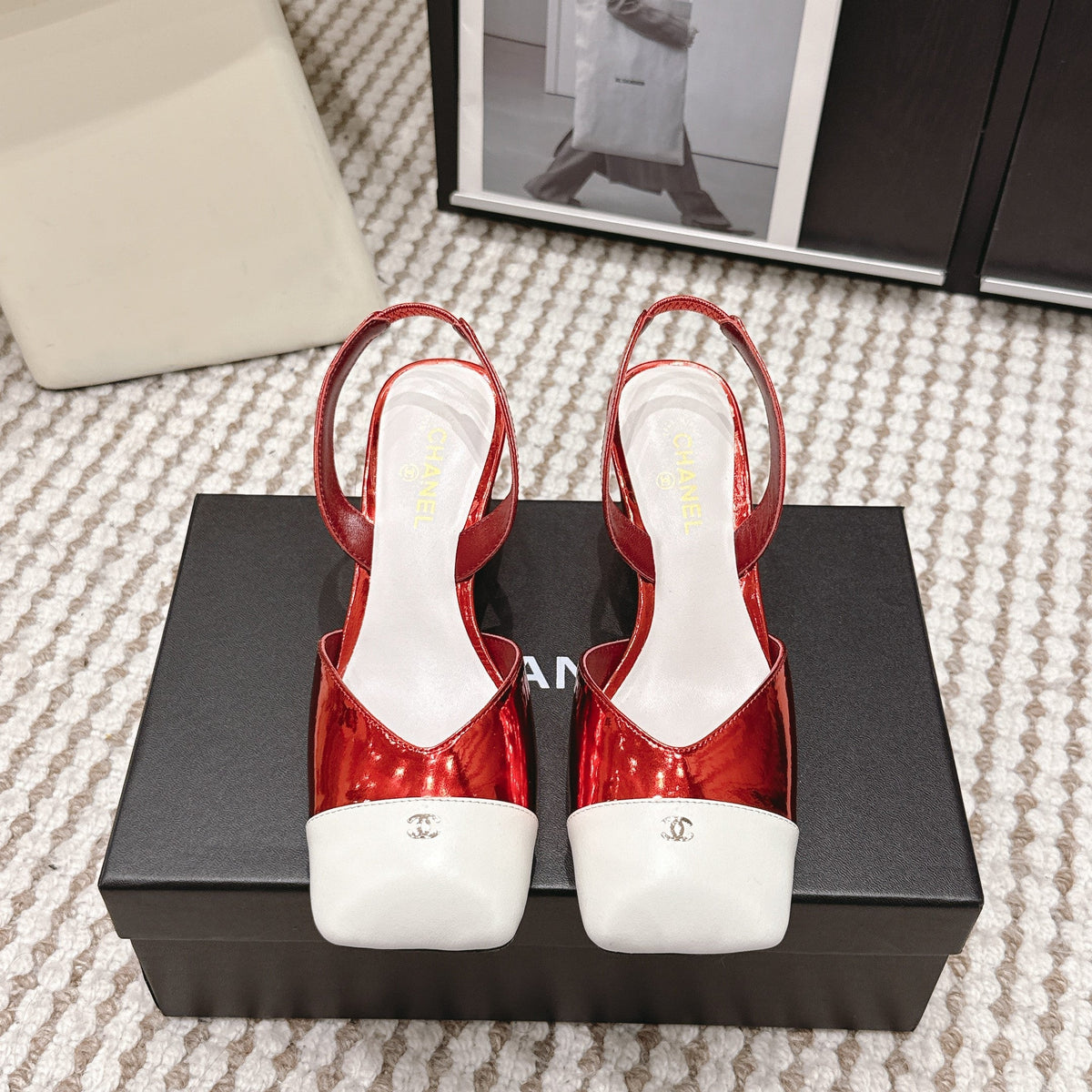 CC 2026 Slingbacks 6cm Red White Patent Leather 721438
