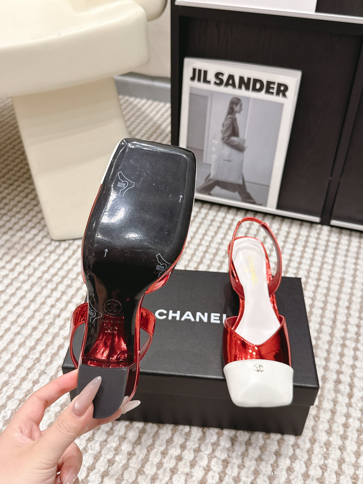 CC 2026 Slingbacks 6cm Red White Patent Leather 721438