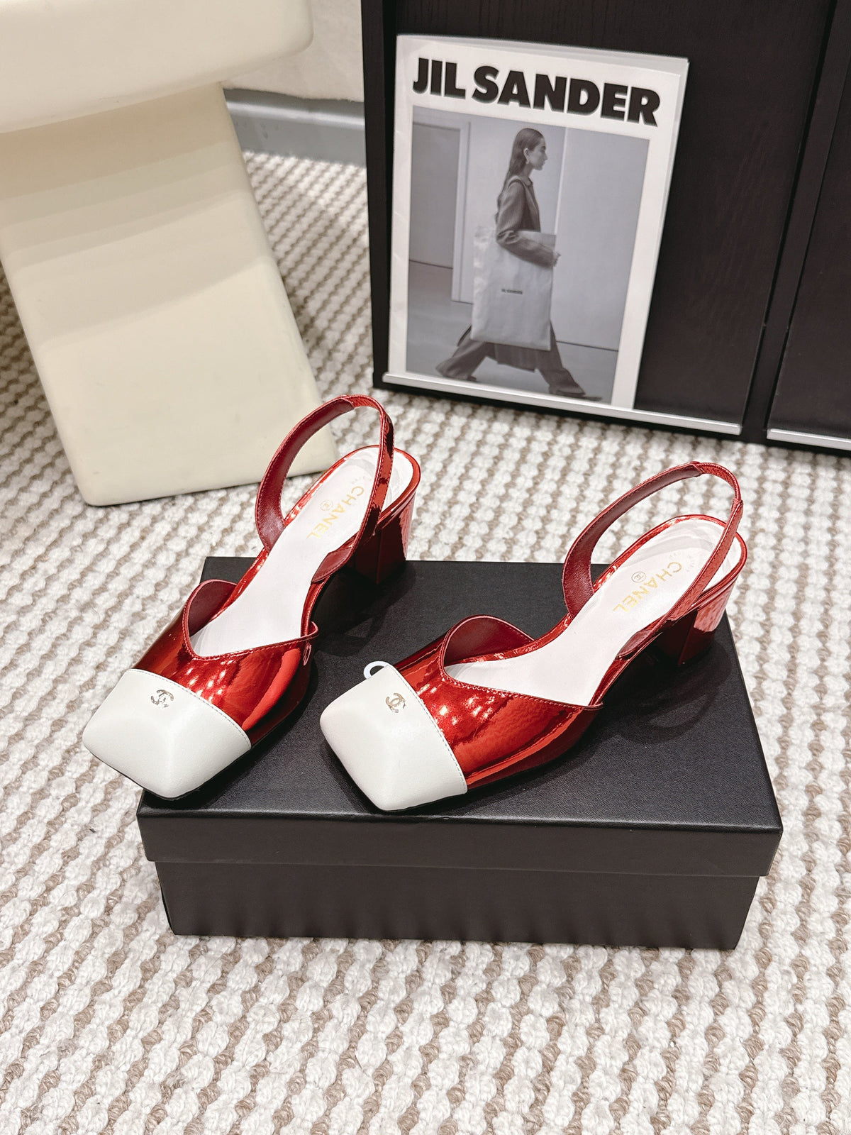 CC 2026 Slingbacks 6cm Red White Patent Leather 721438