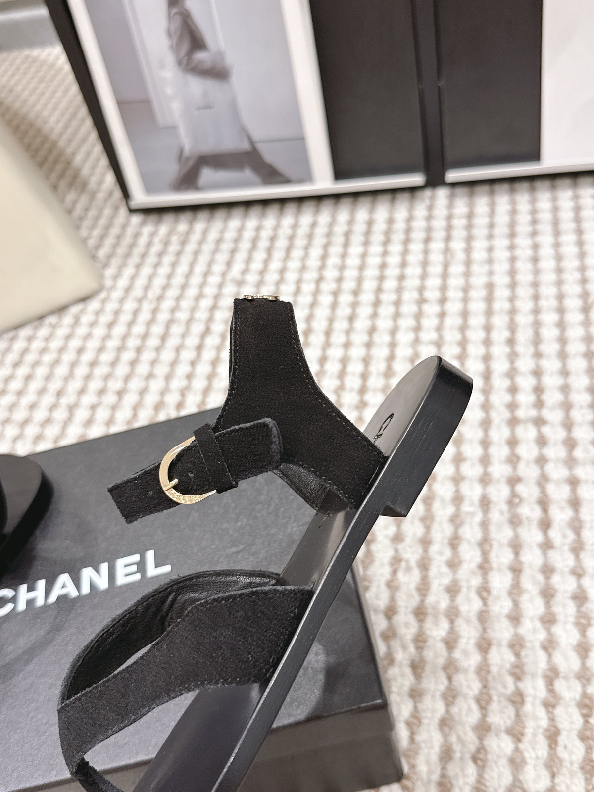 CC Strappy Sandals Black Suede Leather 721499