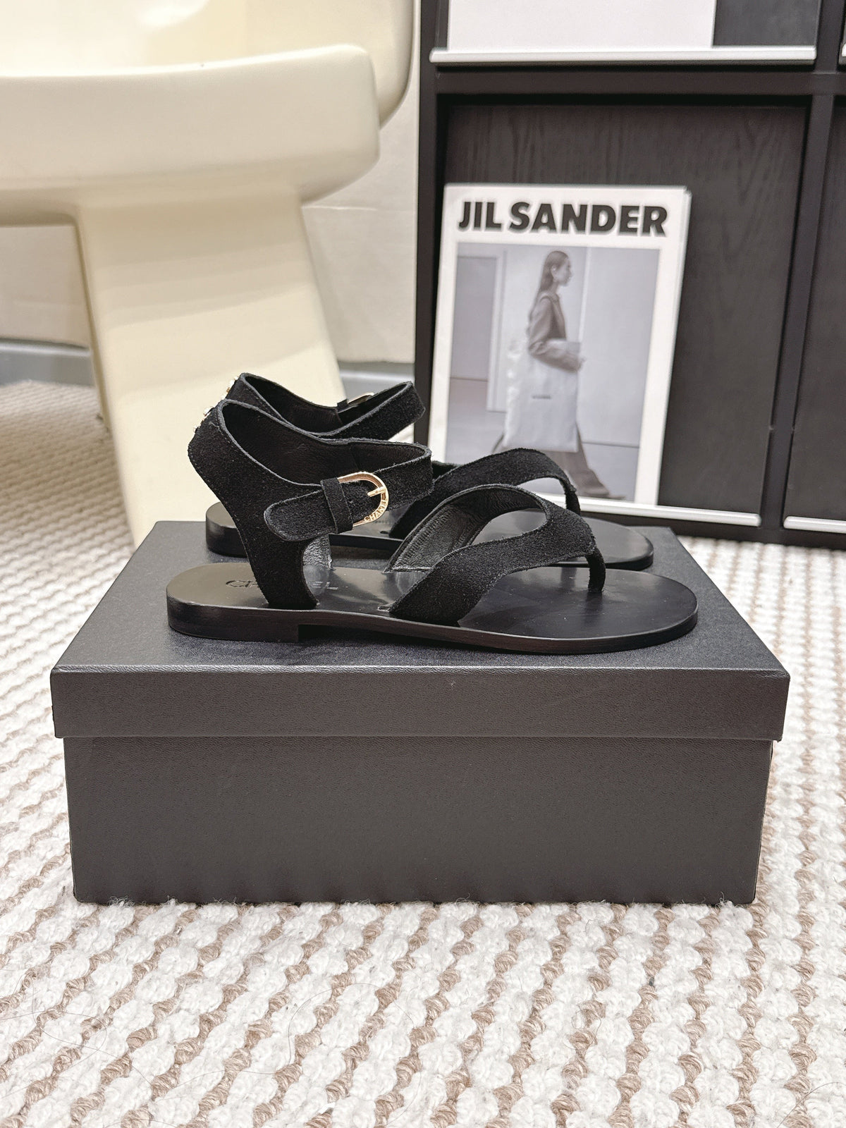 CC Strappy Sandals Black Suede Leather 721499