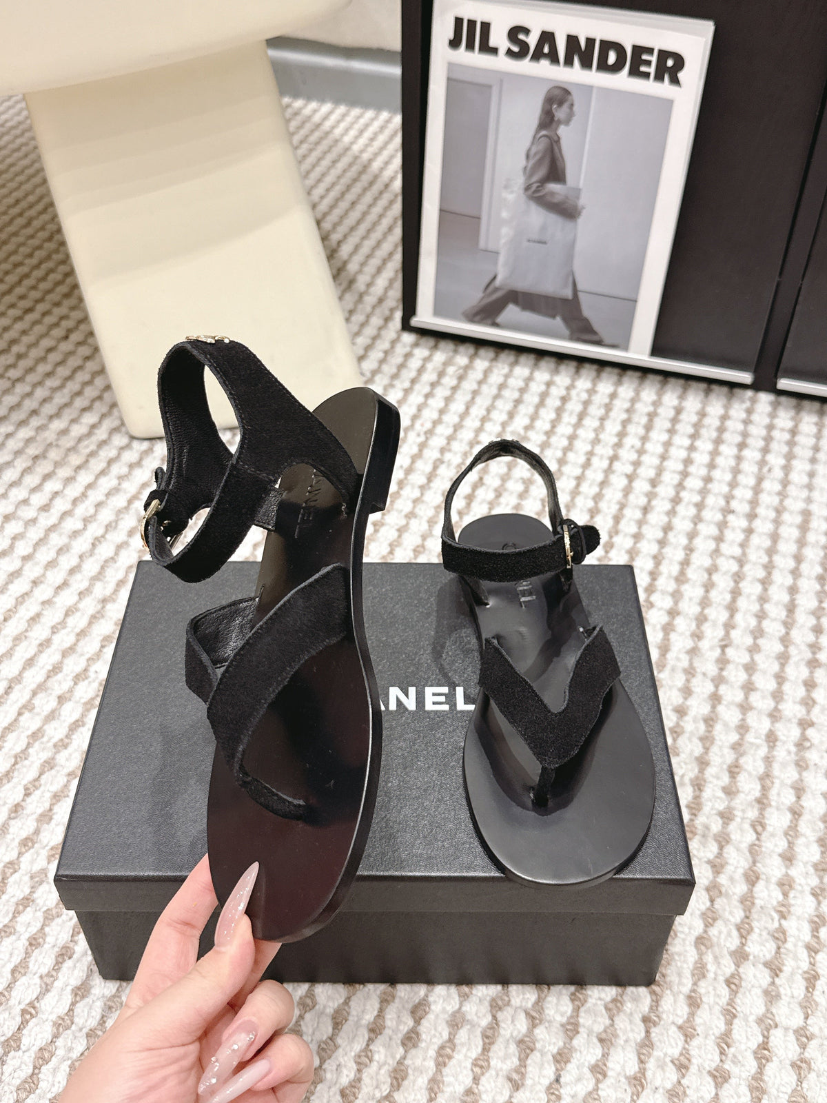CC Strappy Sandals Black Suede Leather 721499