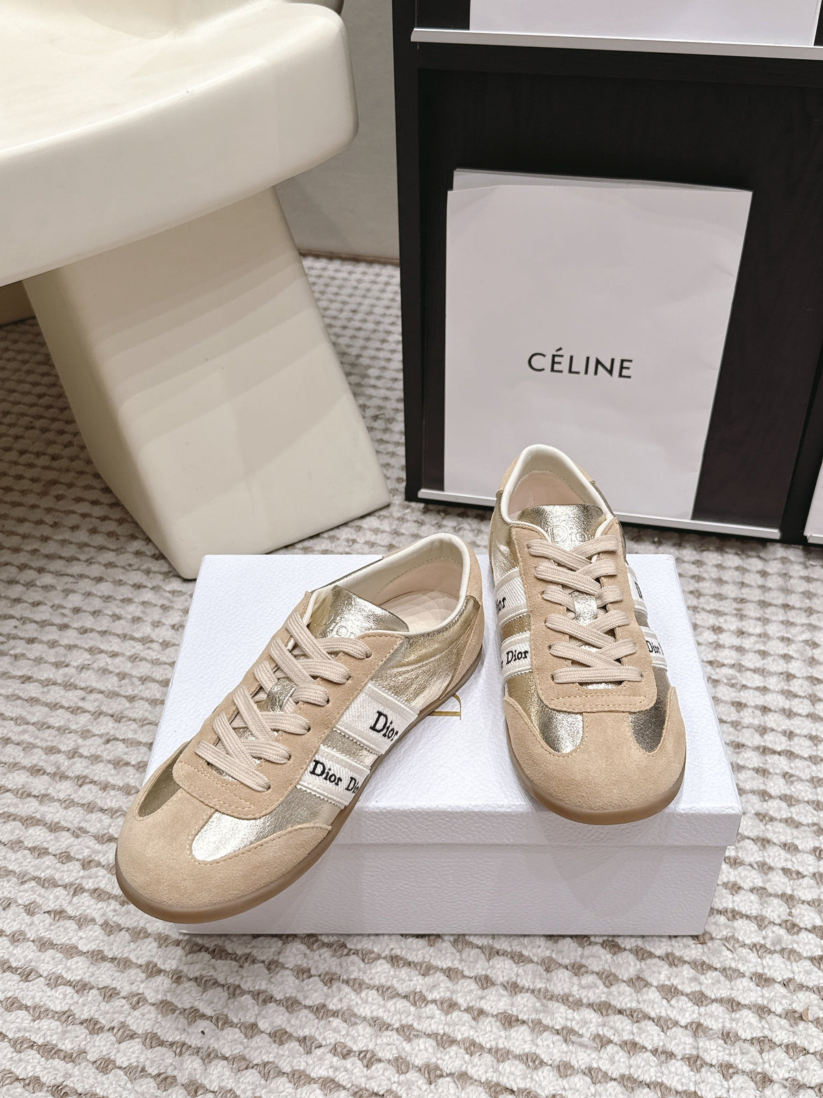 CD Ribbon Sneaker Sliver Khaki Suede Leather  930298