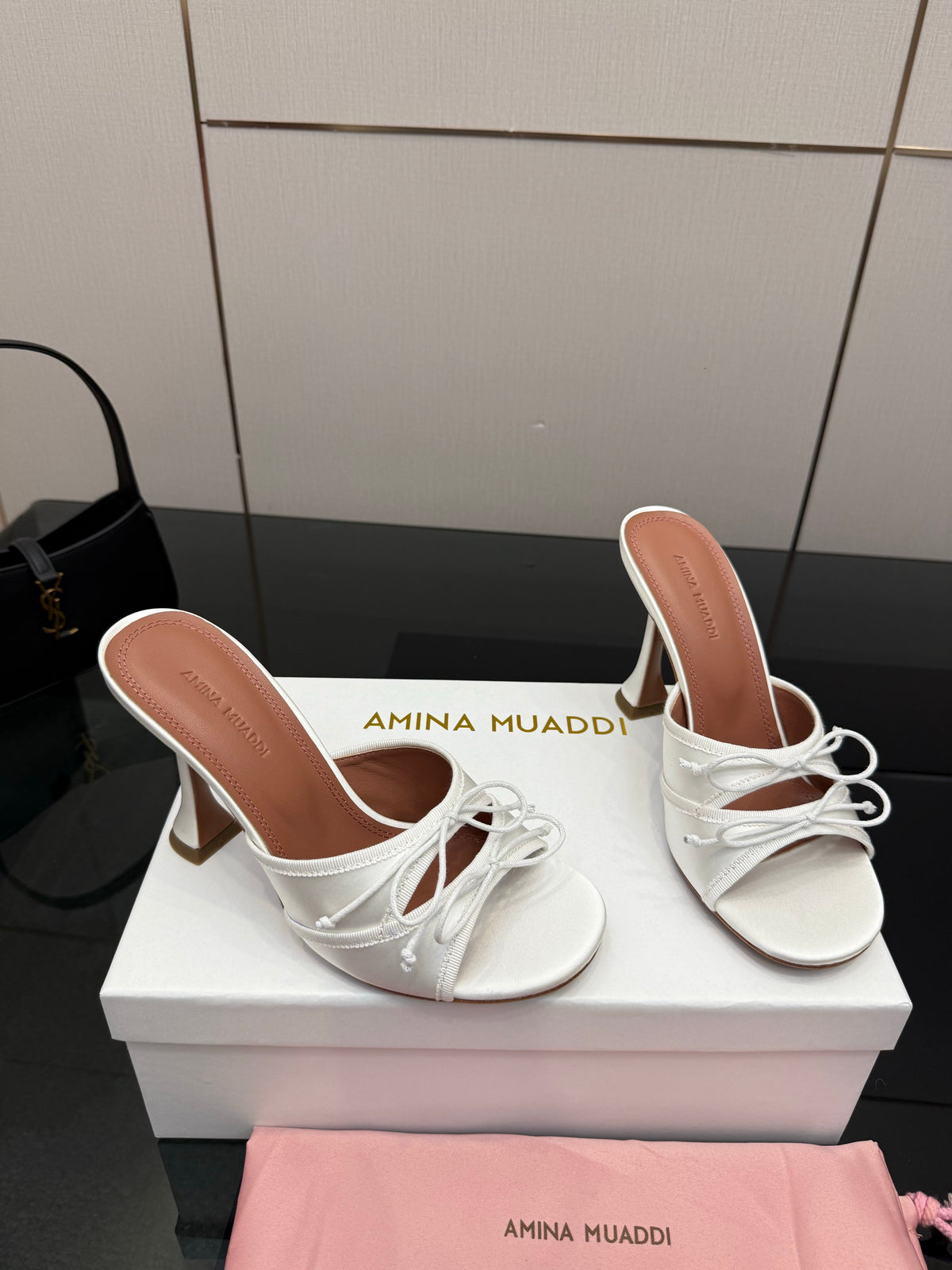 Amina Muaddi Alexa Lace Slipper 95 White Satin 726126