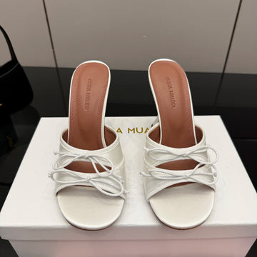 Amina Muaddi Alexa Lace Slipper 95 White Satin 726126