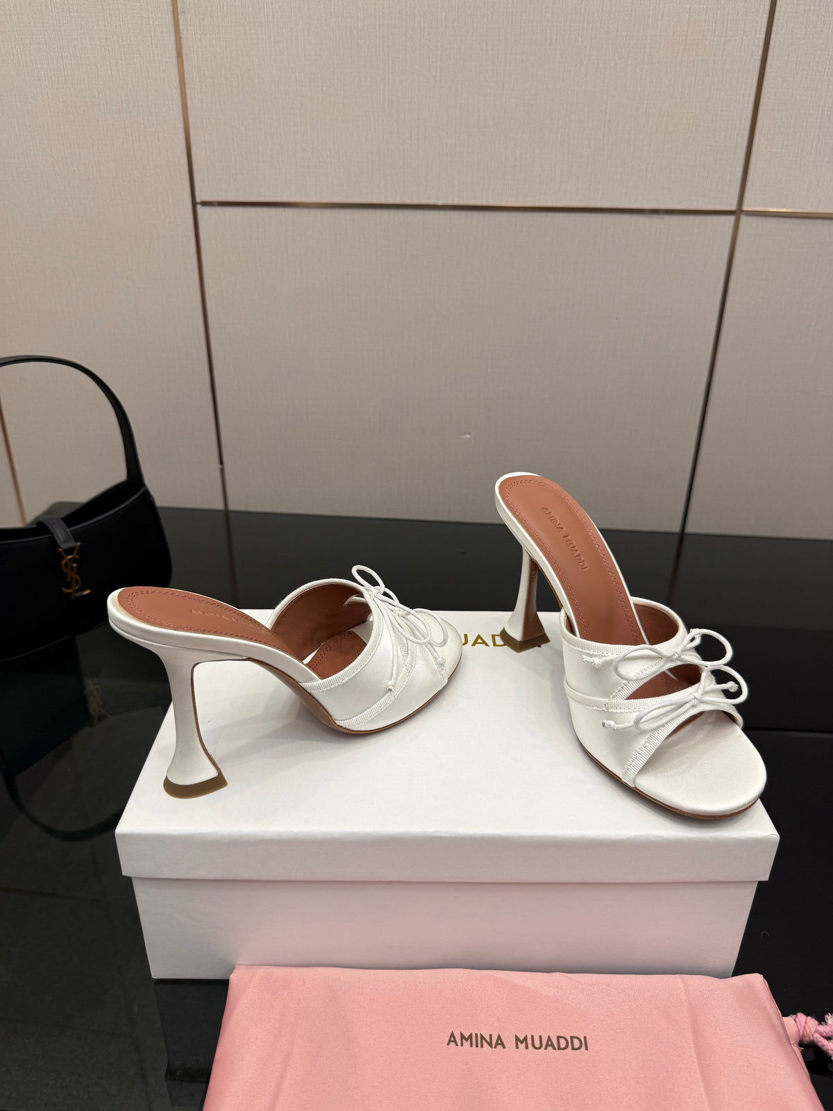 Amina Muaddi Alexa Lace Slipper 95 White Satin 726126