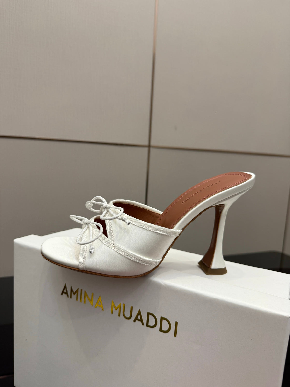 Amina Muaddi Alexa Lace Slipper 95 White Satin 726126