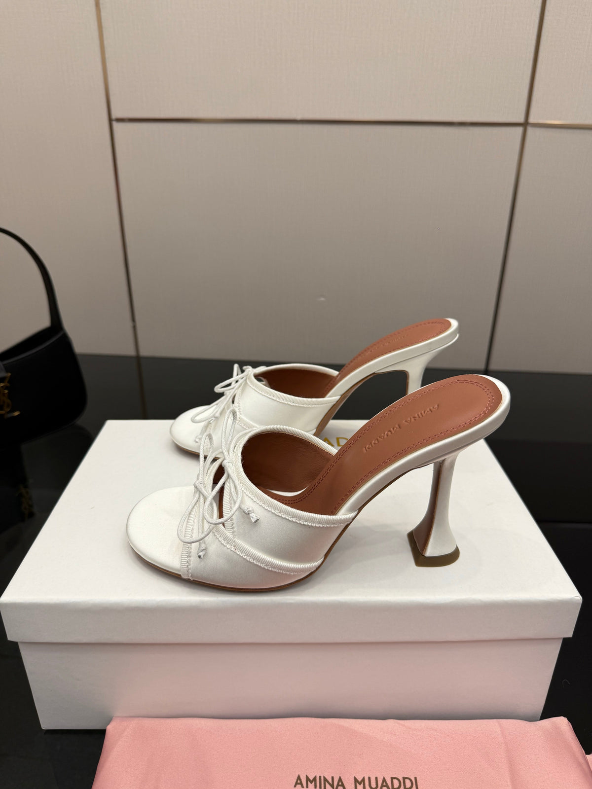 Amina Muaddi Alexa Lace Slipper 95 White Satin 726126