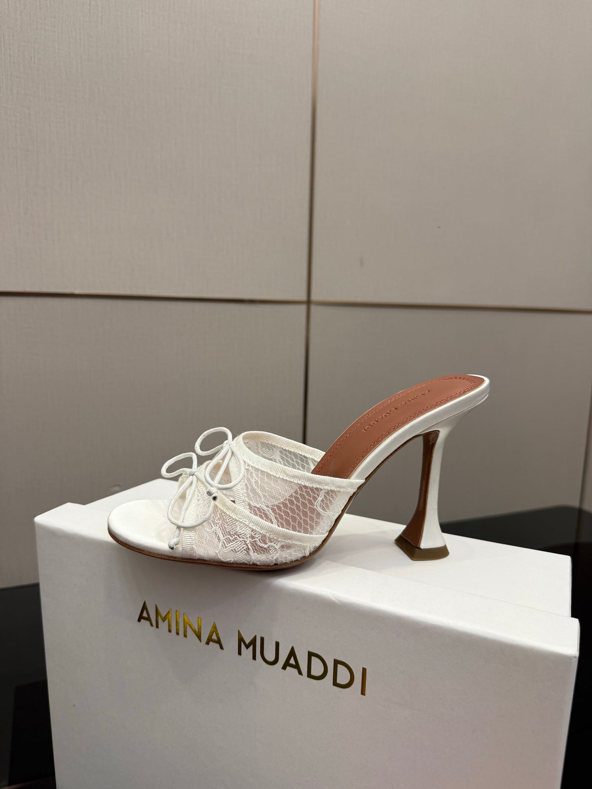 Amina Muaddi Alexa Lace Slipper 95 White Lace 726129