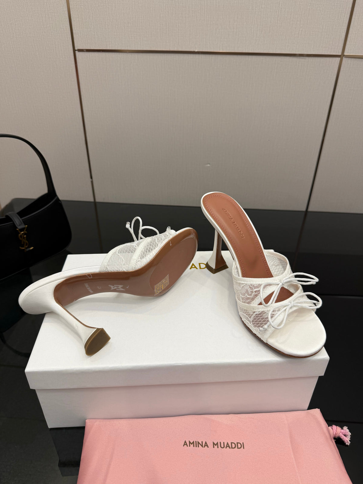 Amina Muaddi Alexa Lace Slipper 95 White Lace 726129