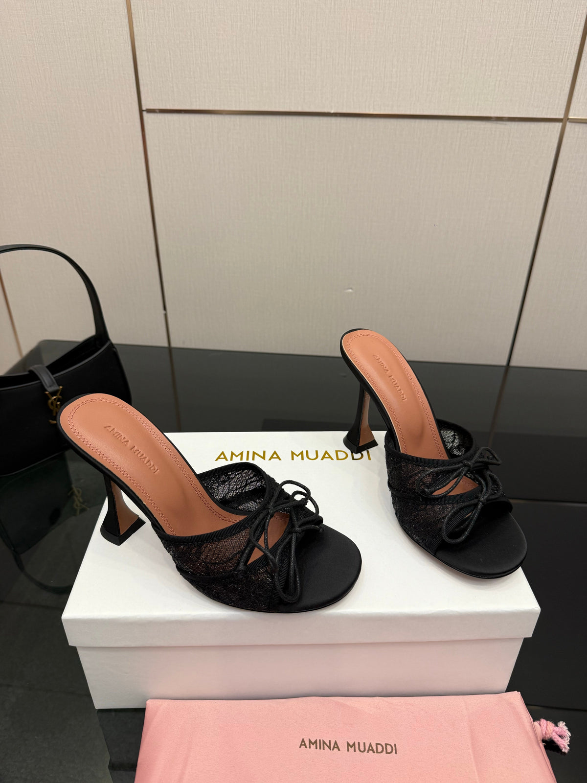 Amina Muaddi Alexa Lace Slipper 95 Black Lace 726130