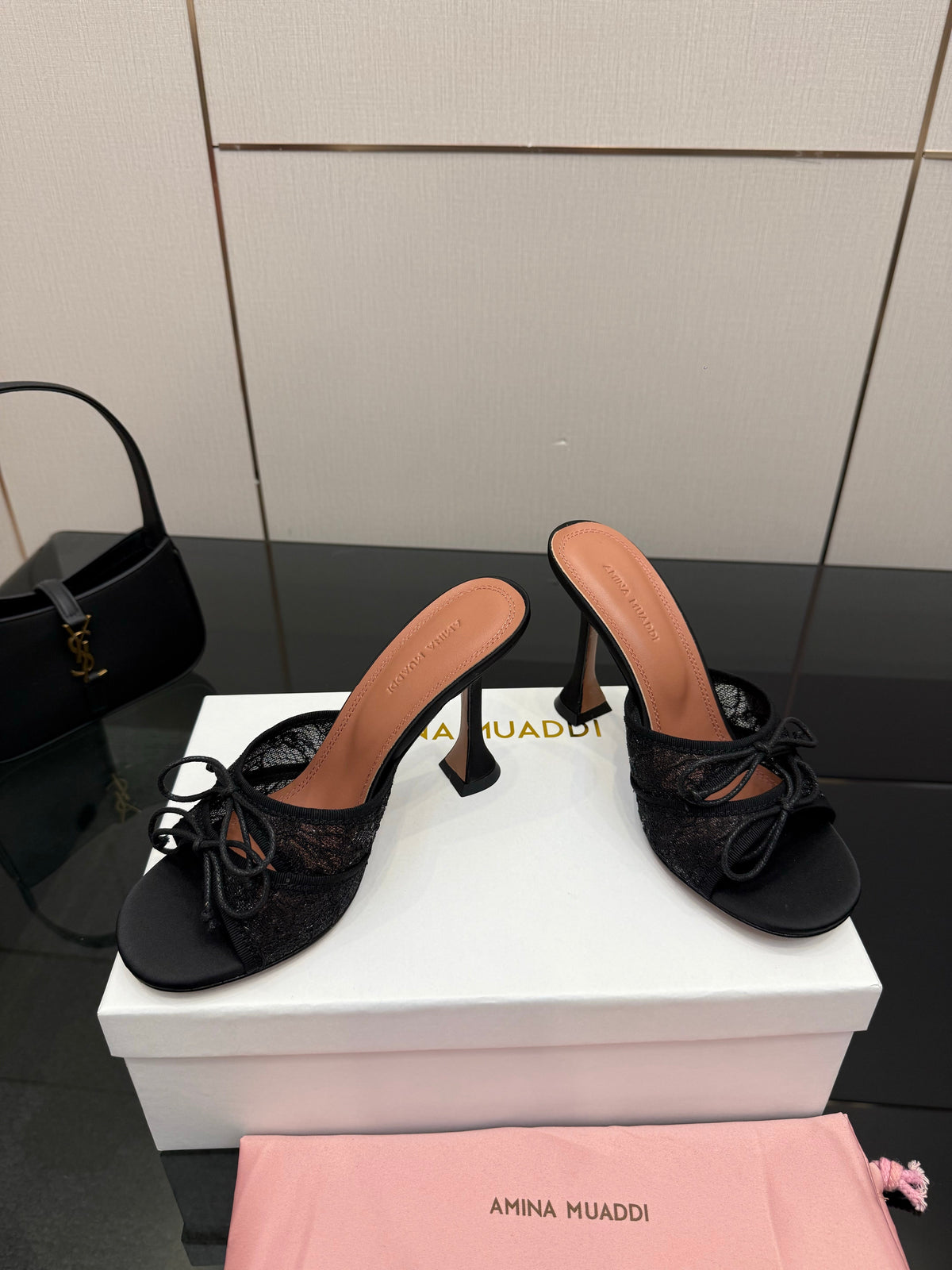 Amina Muaddi Alexa Lace Slipper 95 Black Lace 726130