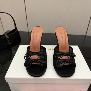 Amina Muaddi Alexa Lace Slipper 95 Black Lace 726130