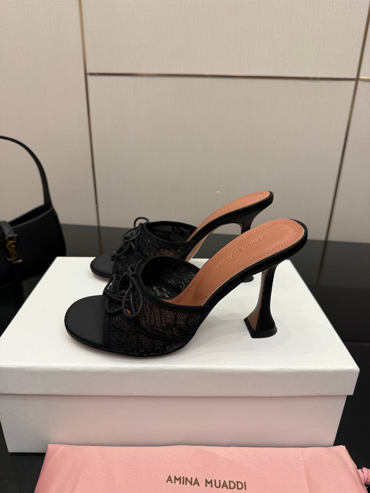 Amina Muaddi Alexa Lace Slipper 95 Black Lace 726130