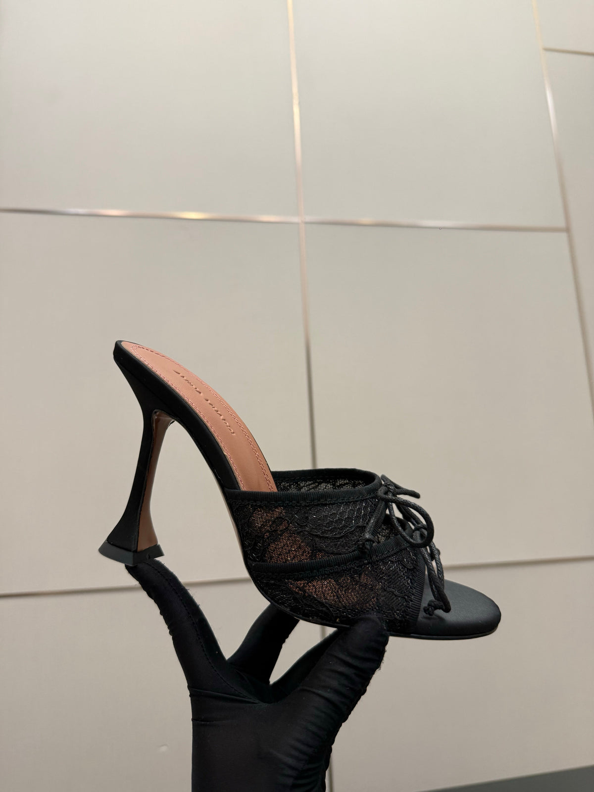 Amina Muaddi Alexa Lace Slipper 95 Black Lace 726130