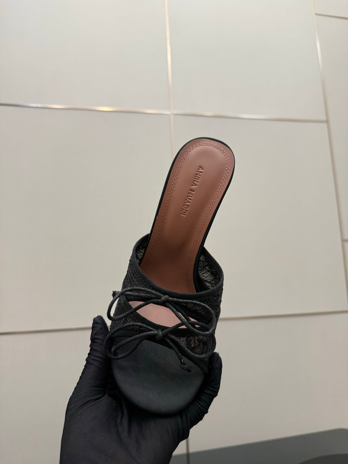Amina Muaddi Alexa Lace Slipper 95 Black Lace 726130