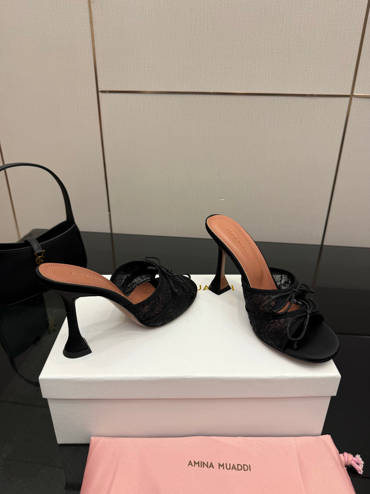 Amina Muaddi Alexa Lace Slipper 95 Black Lace 726130