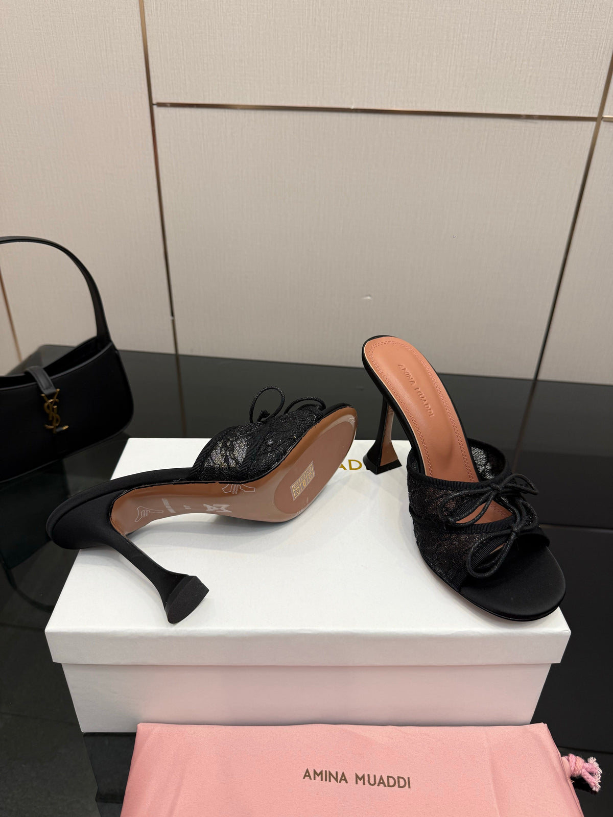 Amina Muaddi Alexa Lace Slipper 95 Black Lace 726130