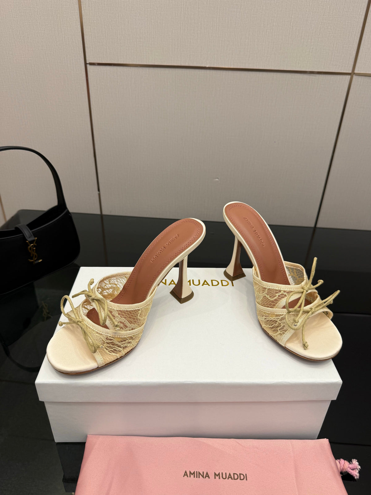 Amina Muaddi Alexa Lace Slipper 95 Beige Lace 726131