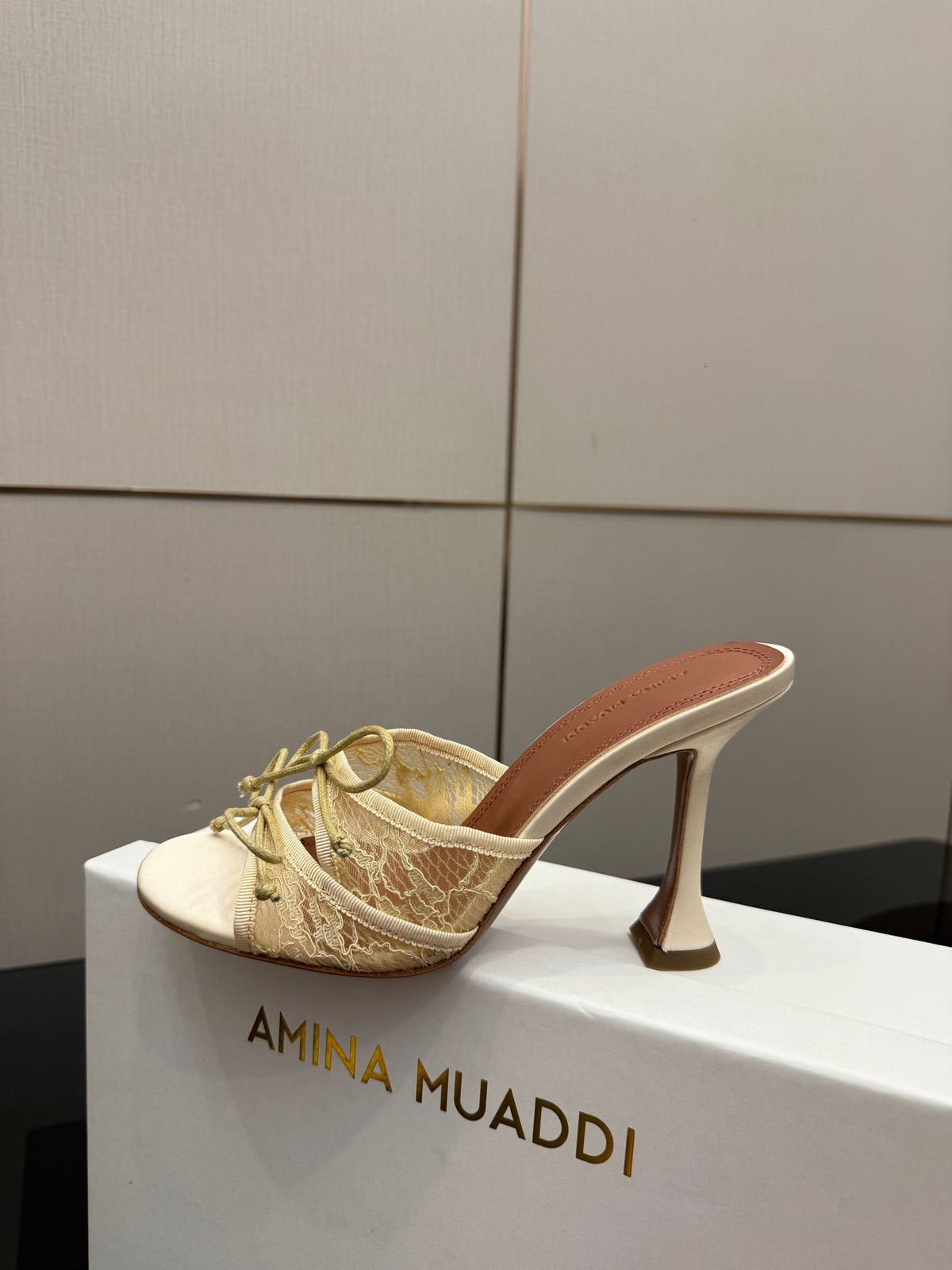 Amina Muaddi Alexa Lace Slipper 95 Beige Lace 726131