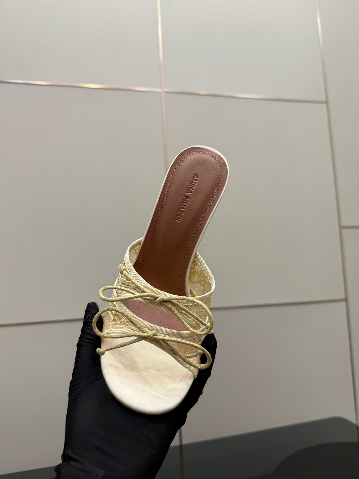 Amina Muaddi Alexa Lace Slipper 95 Beige Lace 726131