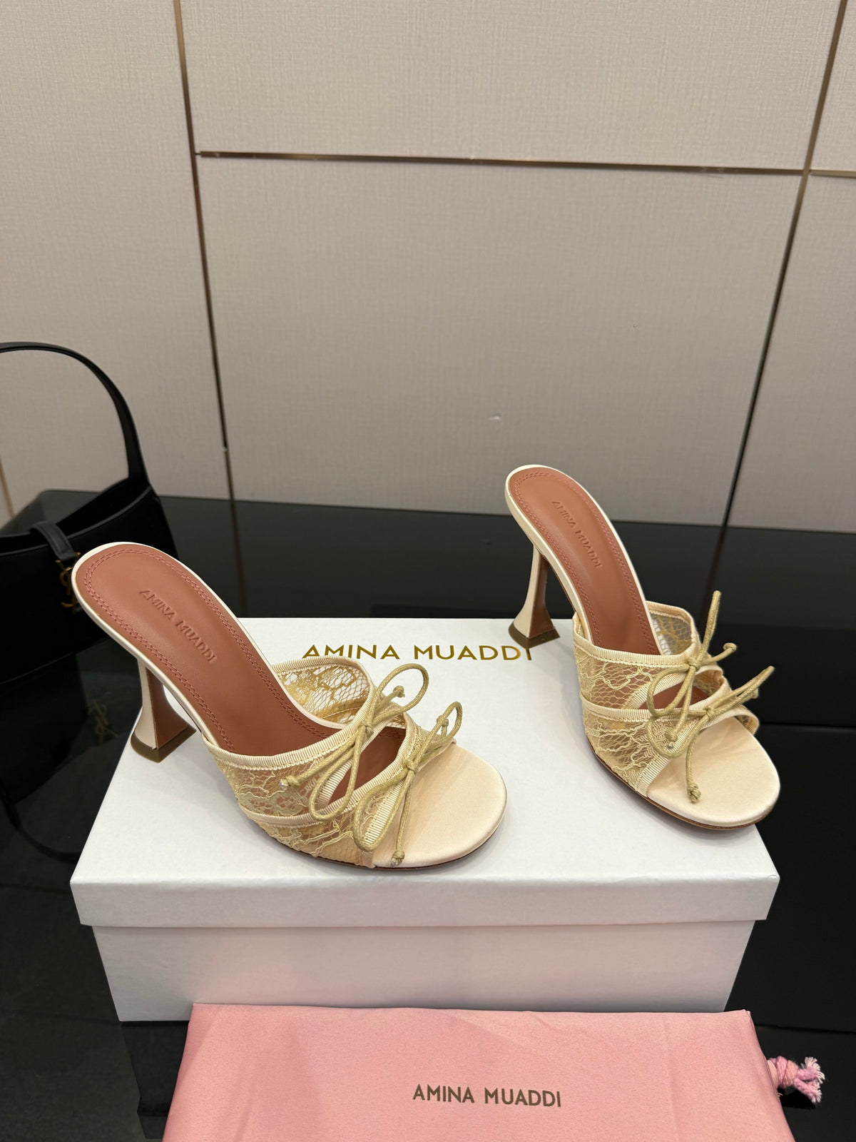 Amina Muaddi Alexa Lace Slipper 95 Beige Lace 726131