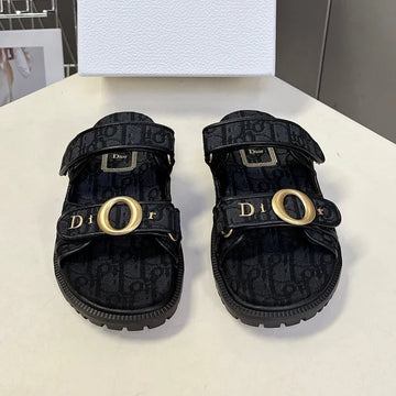 Dior 2026 Velcro Slip-on Sandal Black Fabric Leather 716905