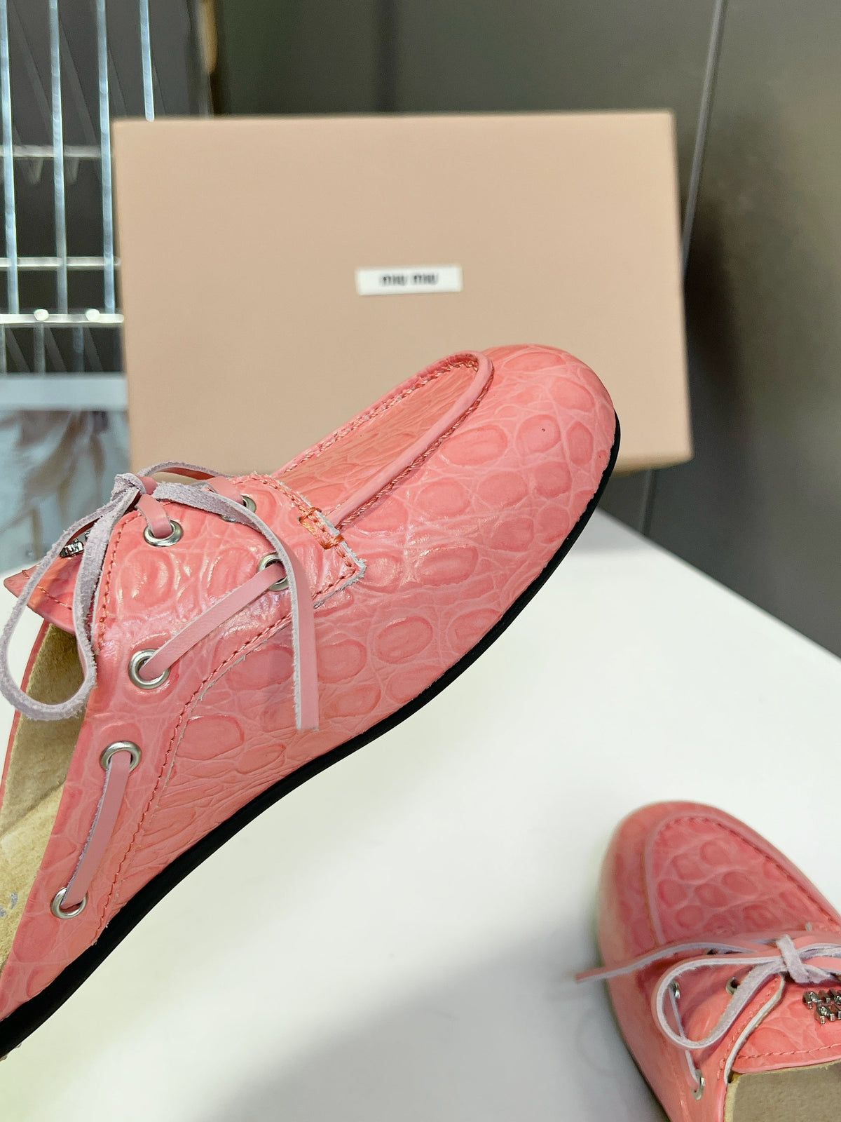 Miu 26s Loafer Mules Light Pink Ostrich Leather 794783
