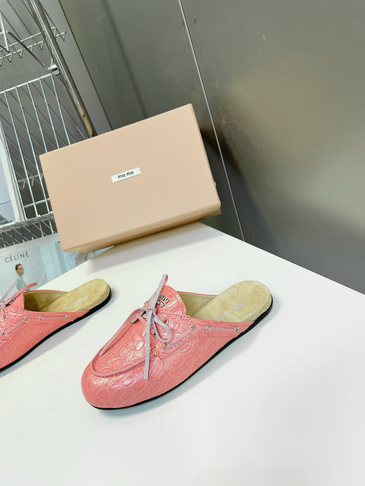 Miu 26s Loafer Mules Light Pink Ostrich Leather 794783