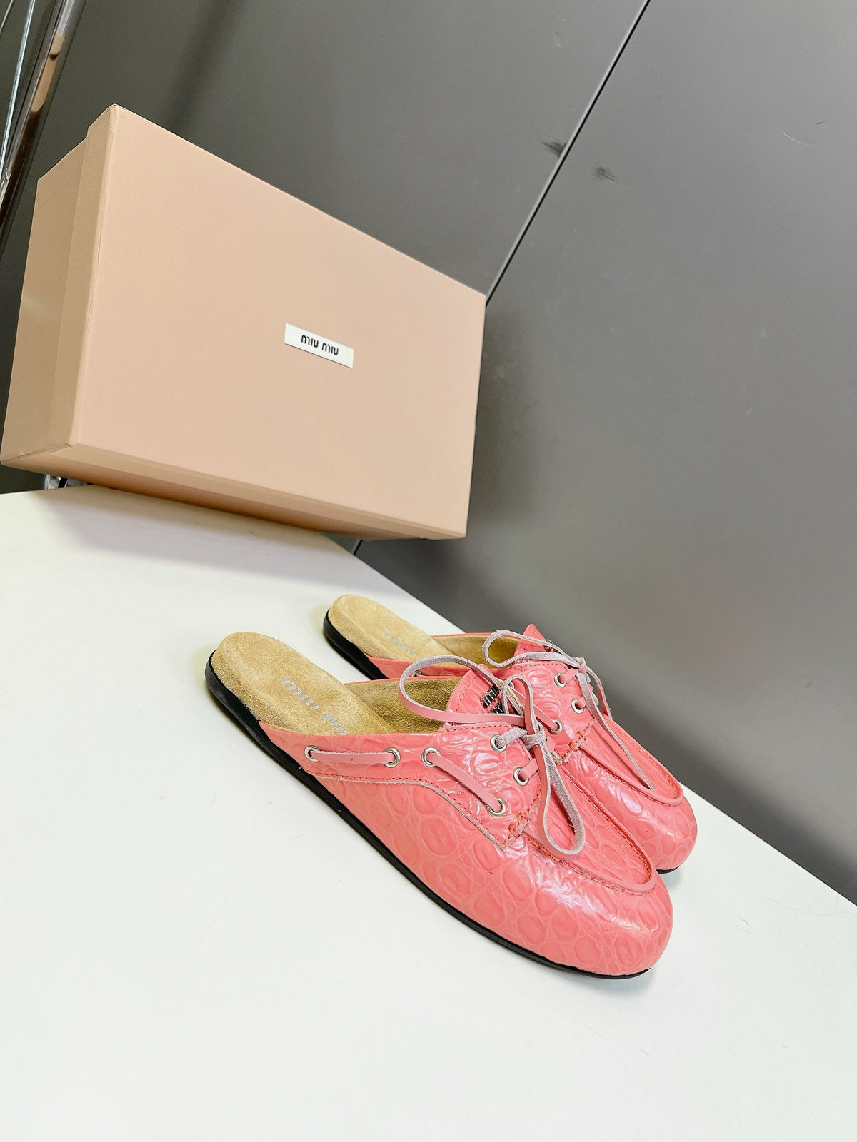 Miu 26s Loafer Mules Light Pink Ostrich Leather 794783