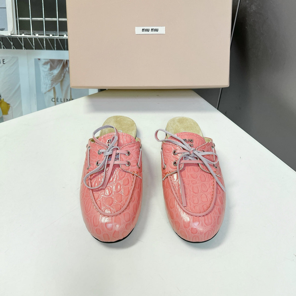 Miu 26s Loafer Mules Light Pink Ostrich Leather 794783