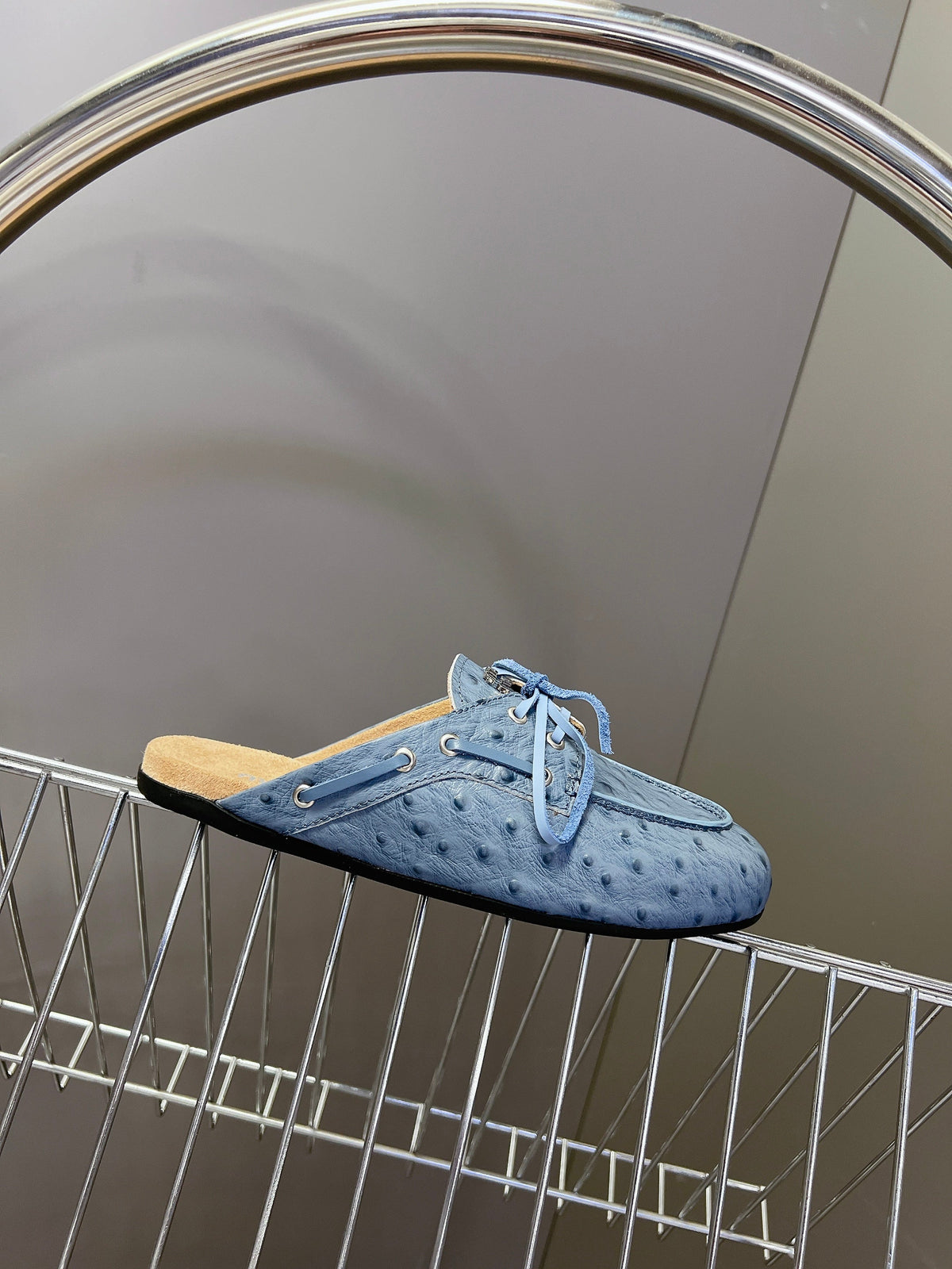 Miu 26s Loafer Mules Blue Ostrich Leather 794784