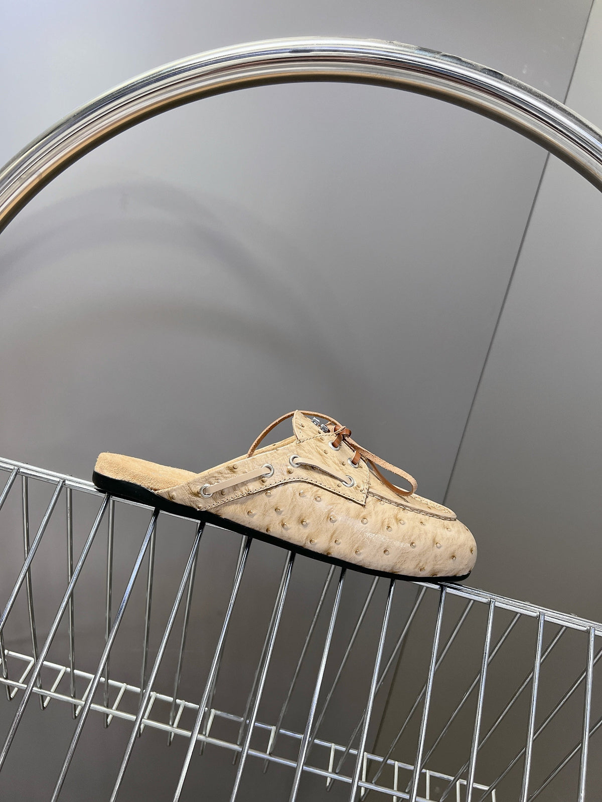 Miu 26s Loafer Mules Beige Ostrich Leather 794785