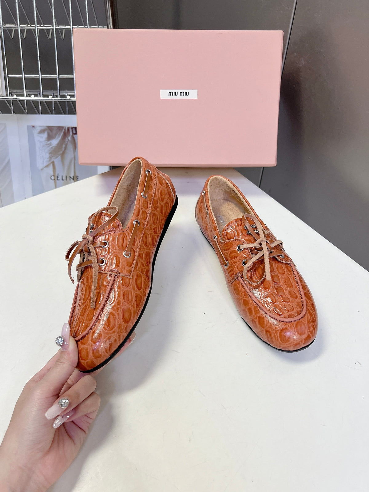 Miu 26s Loafer Brown Croc Embossed Leather 794786