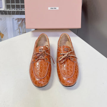 Miu 26s Loafer Brown Croc Embossed Leather 794786