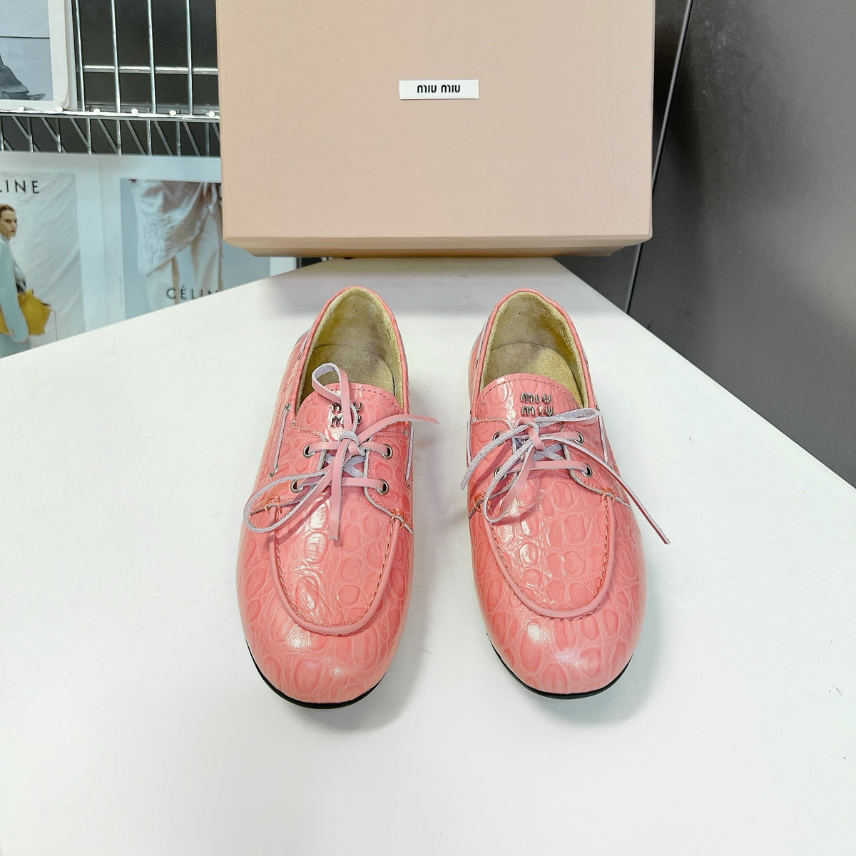 Miu 26s Loafer Light Pink Croc Embossed Leather 794787