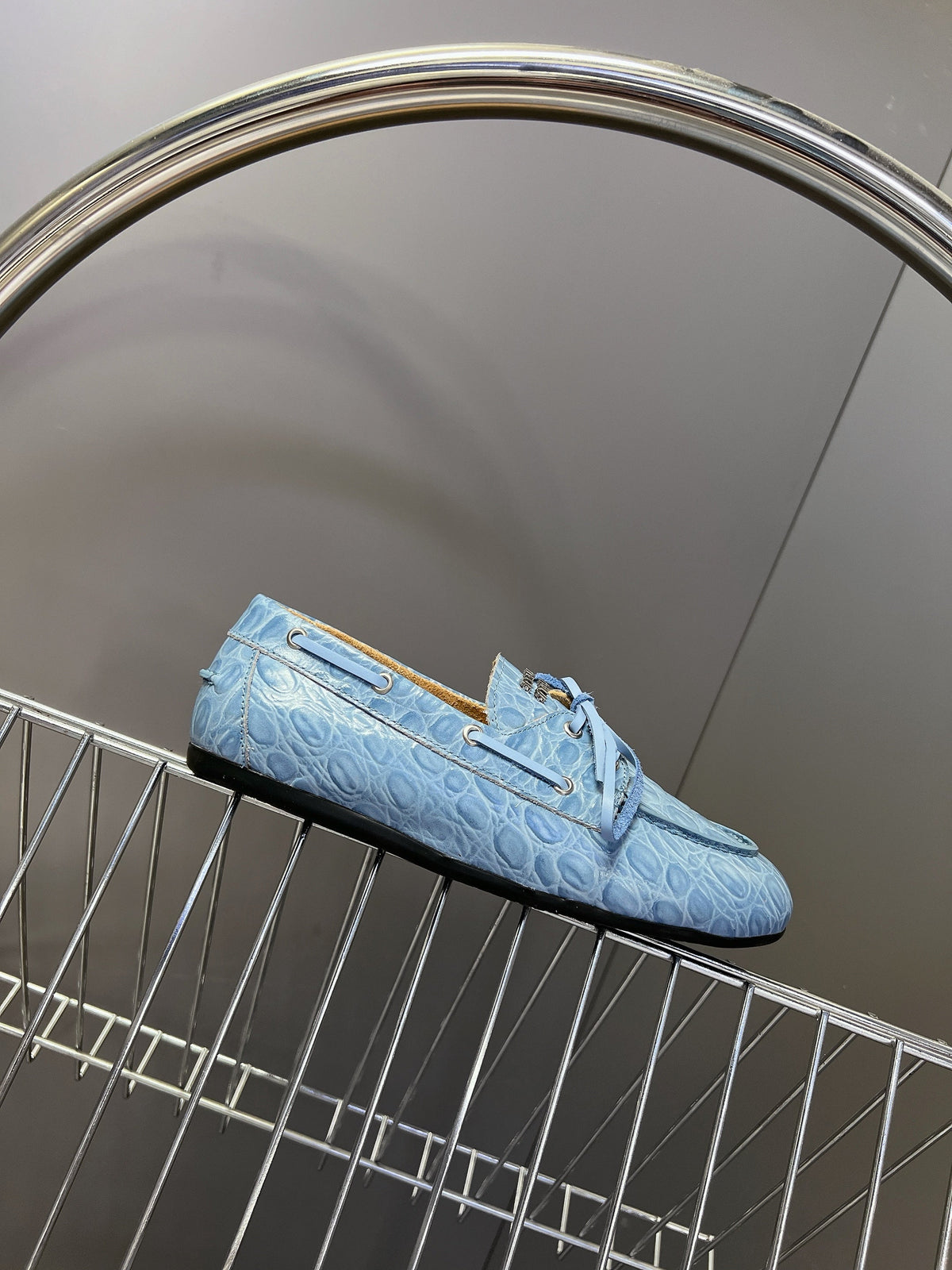 Miu 26s Loafer Light Blue Croc Embossed Leather 794788