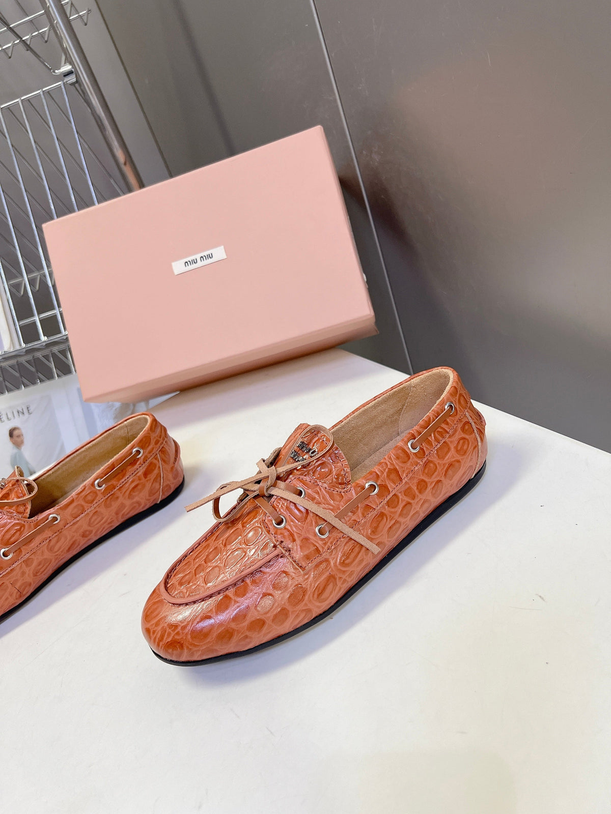 Miu 26s Loafer Brown Croc Embossed Leather 794786