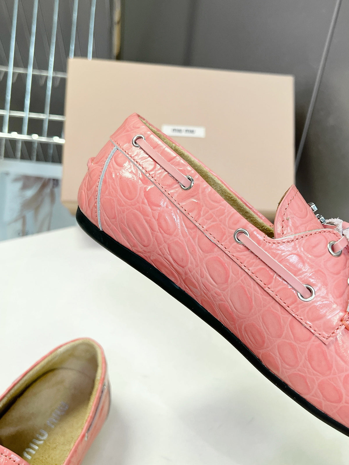 Miu 26s Loafer Light Pink Croc Embossed Leather 794787