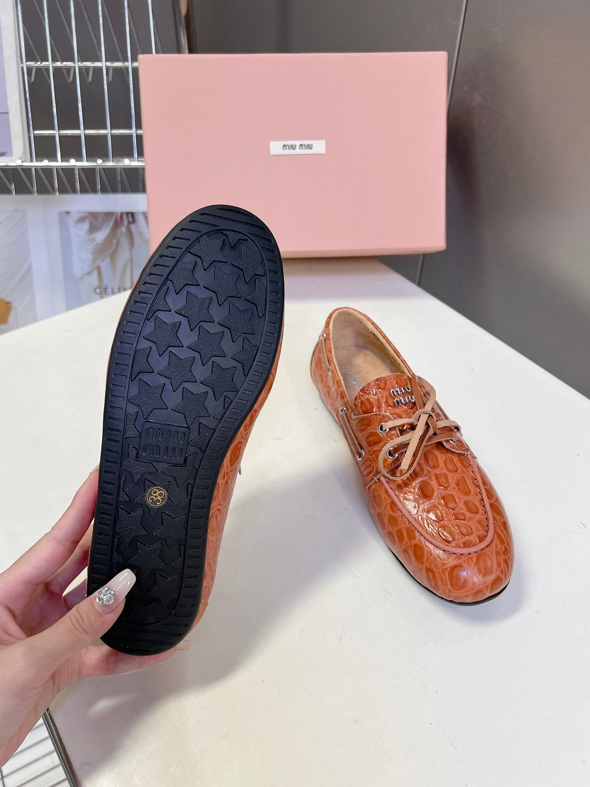 Miu 26s Loafer Brown Croc Embossed Leather 794786