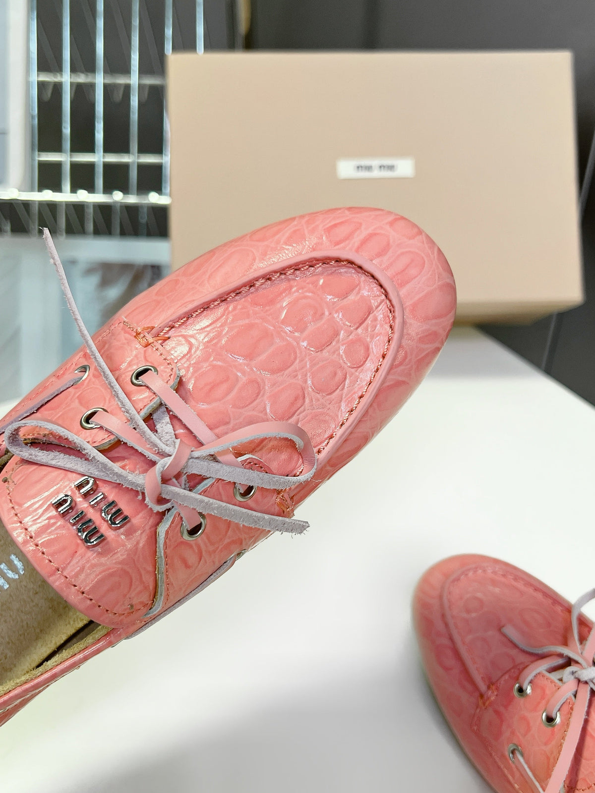 Miu 26s Loafer Light Pink Croc Embossed Leather 794787
