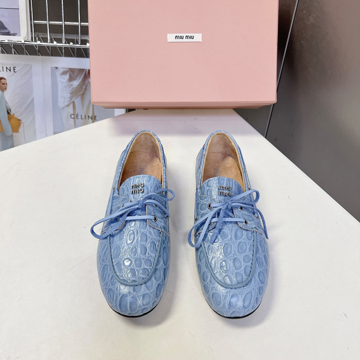 Miu 26s Loafer Light Blue Croc Embossed Leather 794788