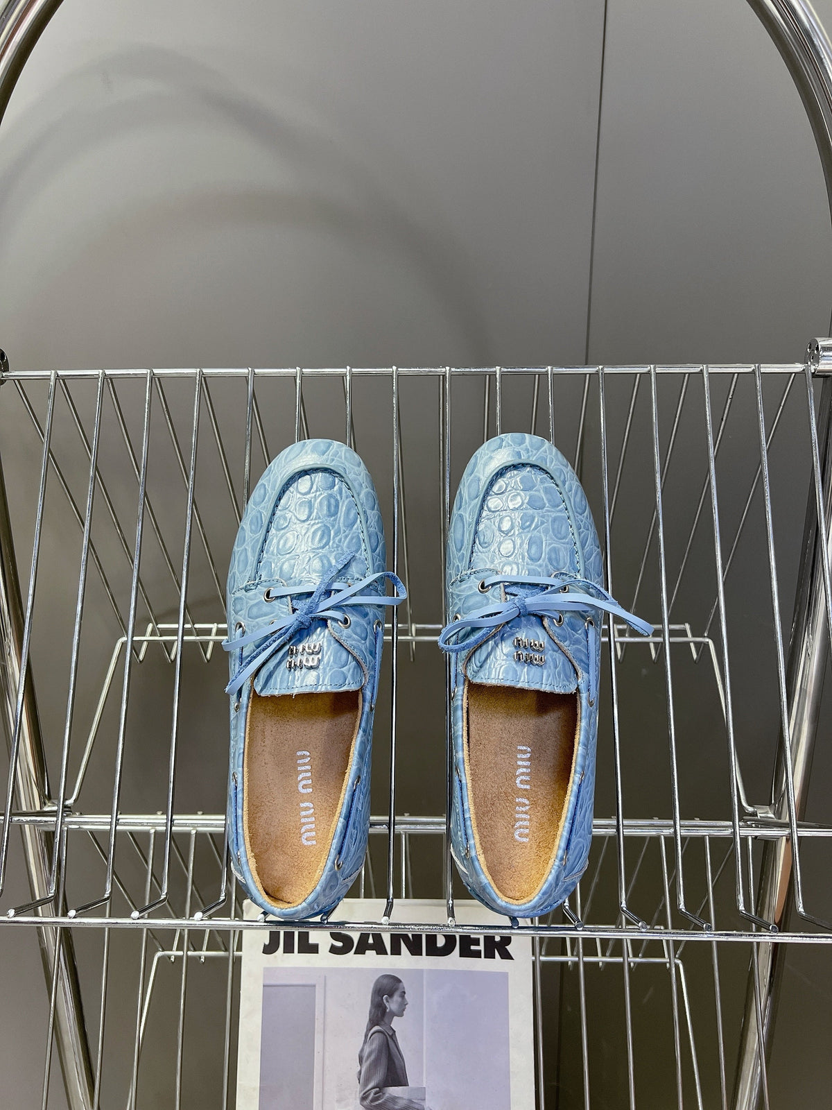 Miu 26s Loafer Light Blue Croc Embossed Leather 794788