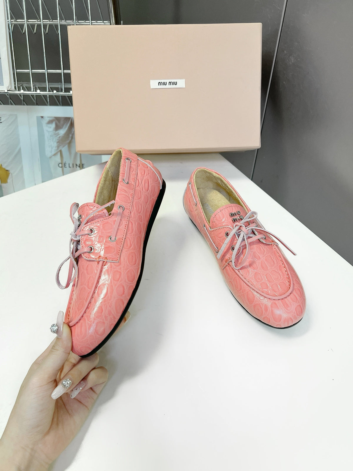 Miu 26s Loafer Light Pink Croc Embossed Leather 794787