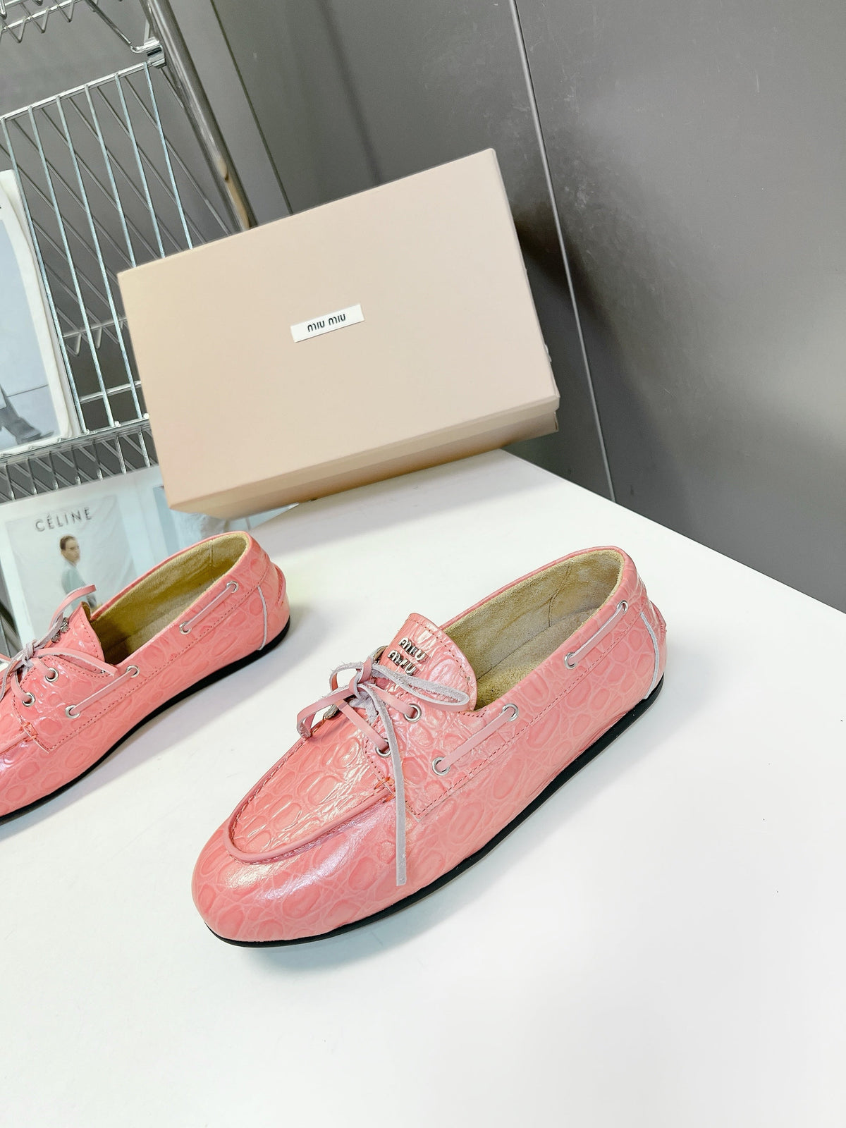 Miu 26s Loafer Light Pink Croc Embossed Leather 794787
