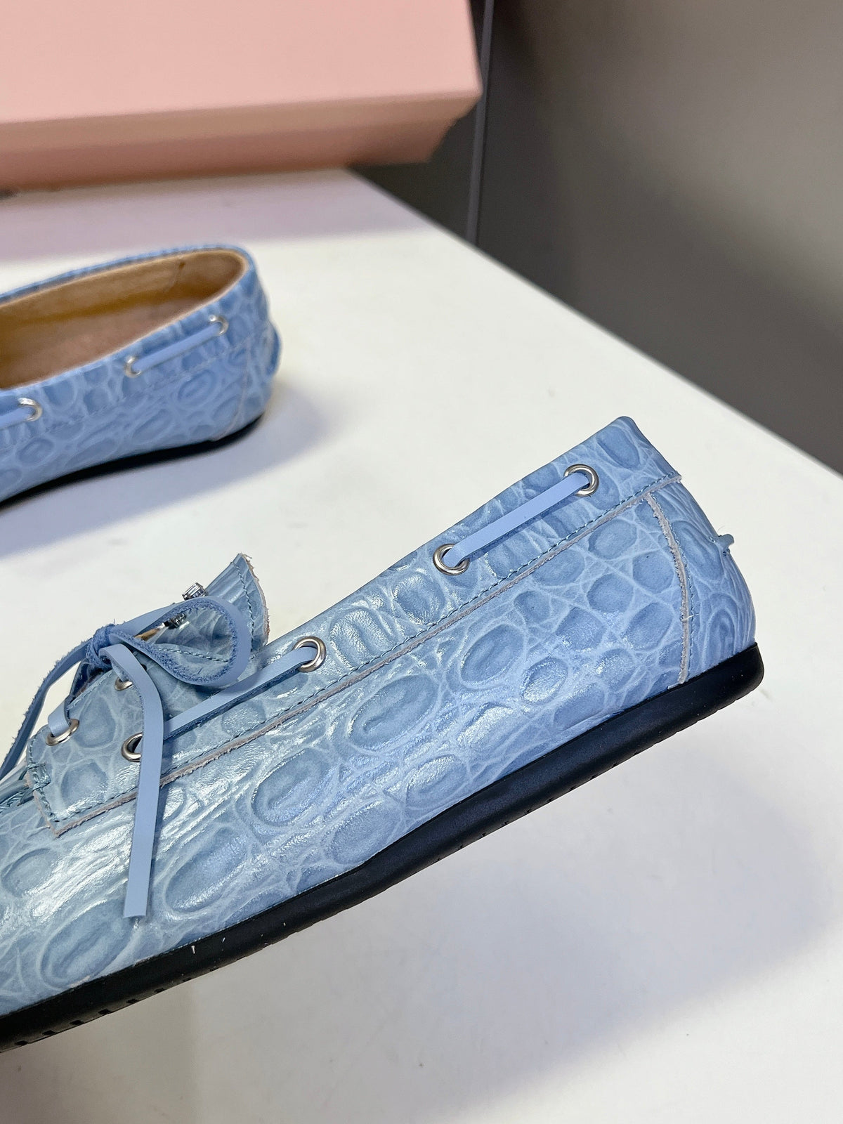 Miu 26s Loafer Light Blue Croc Embossed Leather 794788