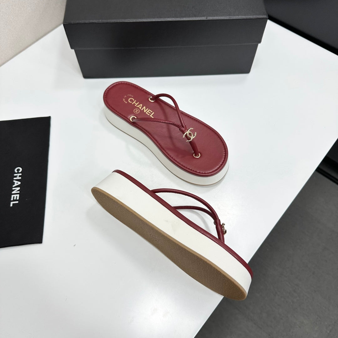 CC 26s Platform Thong Sandals Burgundy Lambskin 817604