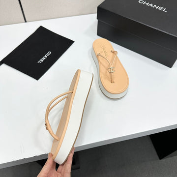 CC 26s Platform Thong Sandals Beige Lambskin 817603