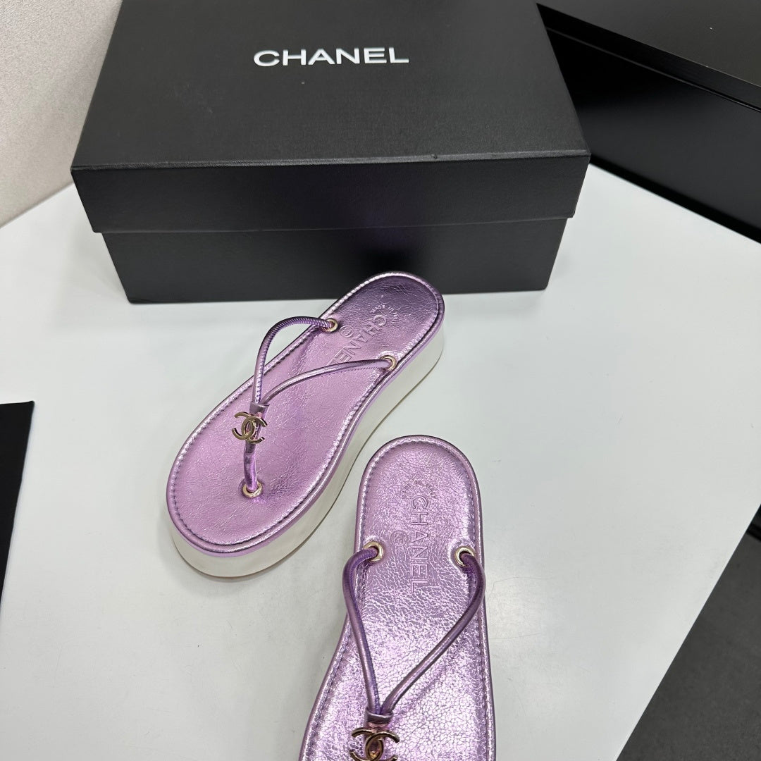 CC 26s Platform Thong Sandals Purple Metalic Lambskin 817602