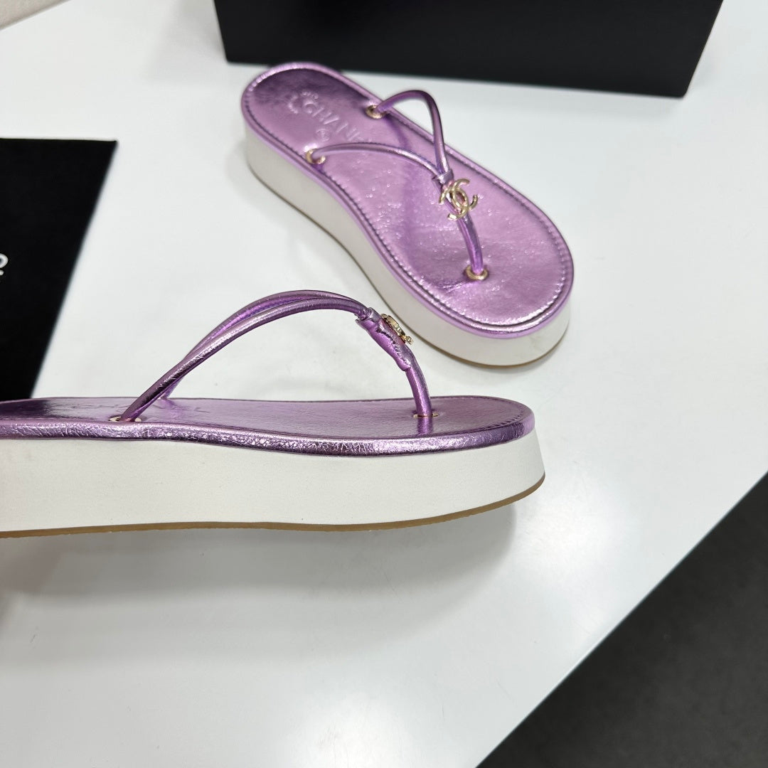 CC 26s Platform Thong Sandals Purple Metalic Lambskin 817602